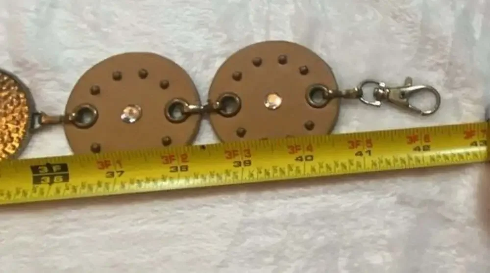Women's Vintage Style Beige Round Disc and Chain Waist Belt S/M